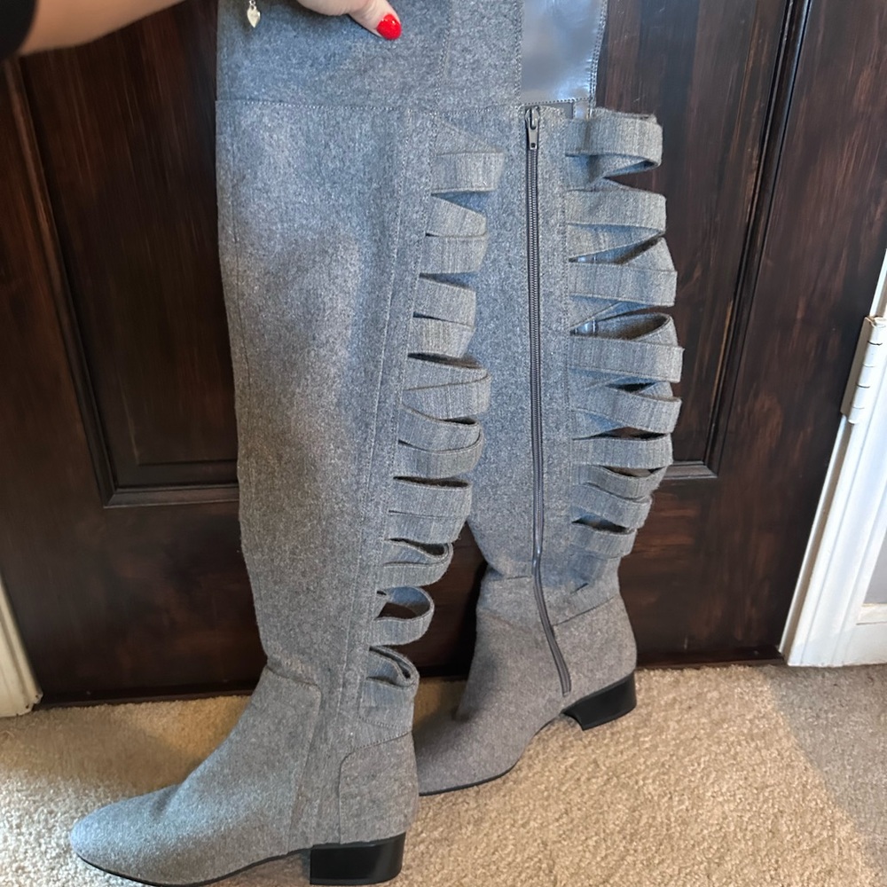 Gray Over-the-Knee Boots with Cutout Design